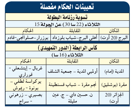 الفاف تكشف عن حكام مواعيد أمسية وسهرة الغد