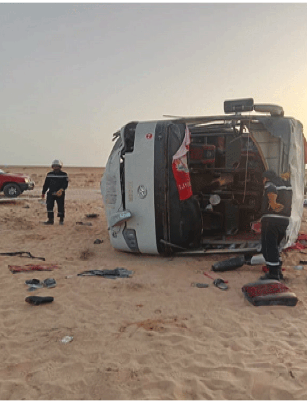 المغيـــــــــــــــــر: وفاة امرأة وإصابة 39 شخصا في انقلاب حافلة 